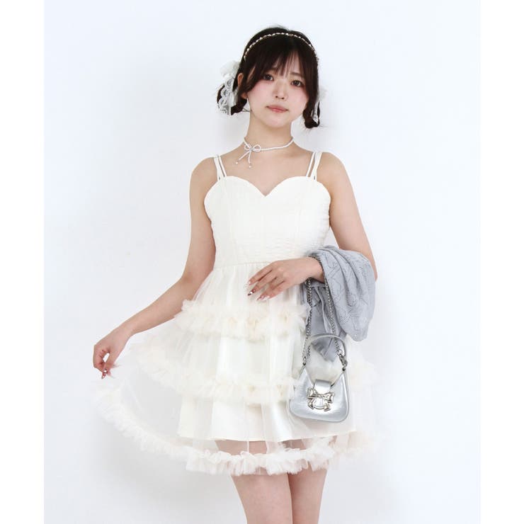 オフホワイト | チュールフリルドールティアードチュニックキャミワンピース【大きいサイズ有り】 量… | DearMyLove