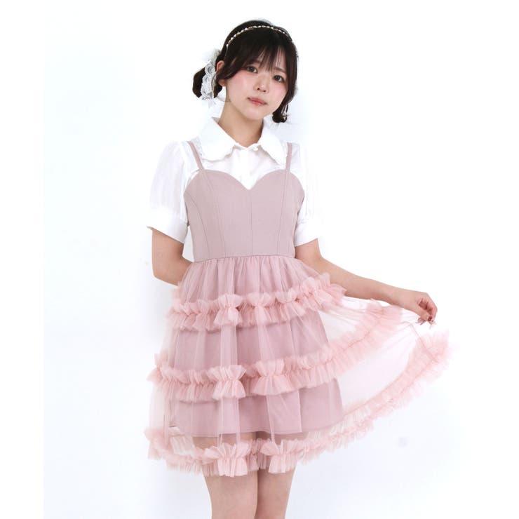 スタッズジップシアーボレロレースフリルキャミワンピース 量産型 地雷