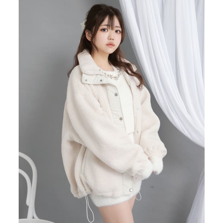 アイボリー | ボアスタンドブルゾン【ジャケット】【コート】 韓国 夢展望 | 夢展望