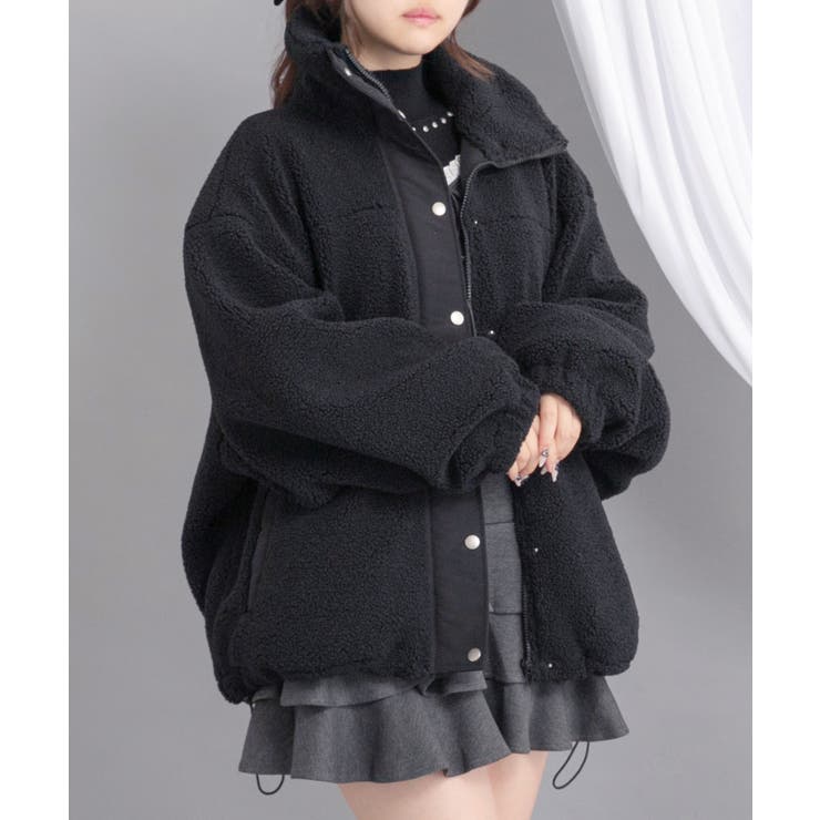 ブラック | ボアスタンドブルゾン【ジャケット】【コート】 韓国 夢展望 | 夢展望