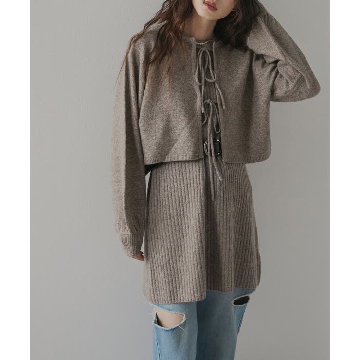 ブラウン | 2wayニットカーデワンピースセット 韓国 夢展望 | 夢展望