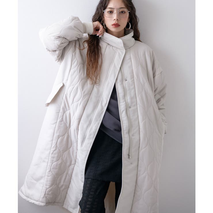 アイボリー | キルト切替スタンドロングコート 韓国 夢展望 | 夢展望