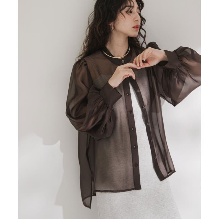 ブラウン | バンドカラーパフシアーシャツ 韓国 夢展望 | 夢展望