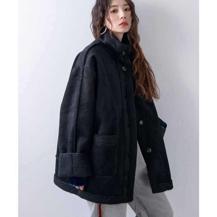 ブラック | フェイクムートンスタンドジャケット 韓国 夢展望 | 夢展望