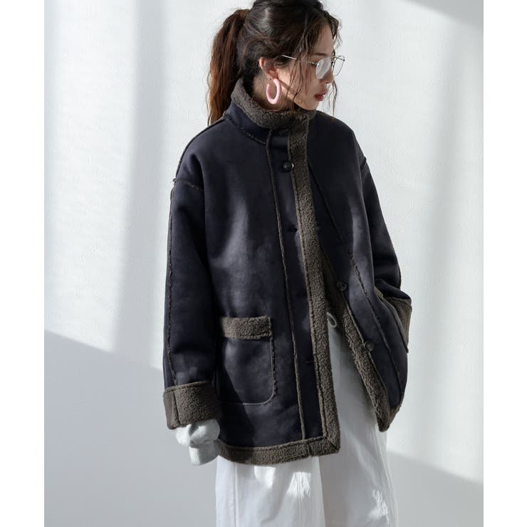 チャコールグレー | フェイクムートンスタンドジャケット 韓国 夢展望 | 夢展望