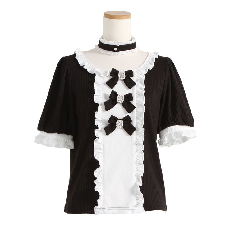 ブラック | チョーカー付きリボンカットソー 量産型 地雷系 夢展望 | DearMyLove