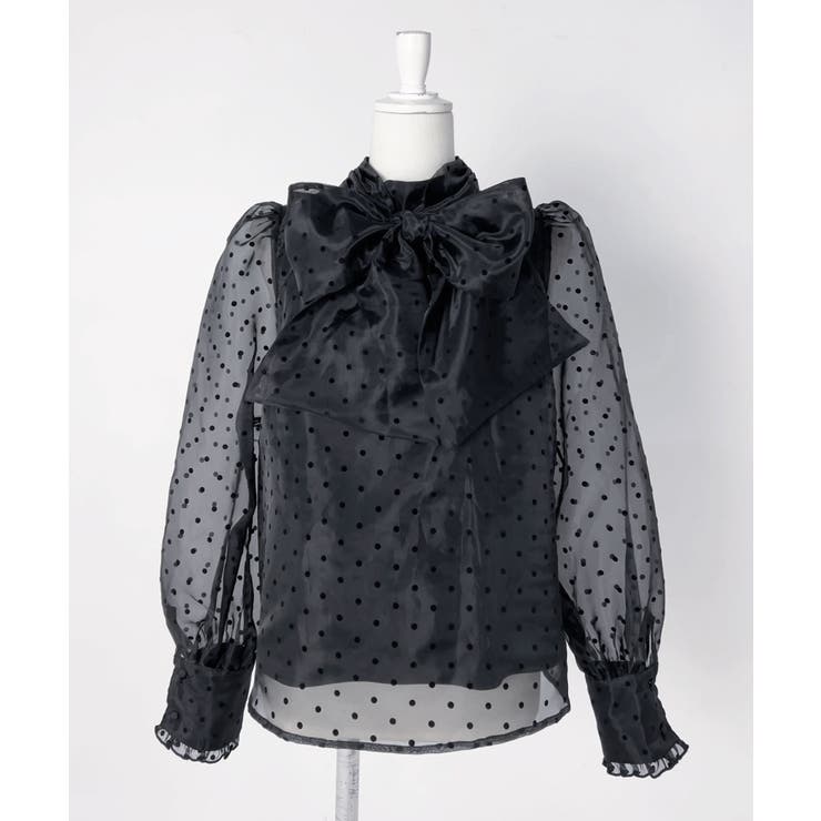 ドットブラック | オーガンジーシアーボウタイブラウス【大きいサイズ有り】 量産型 地雷系 夢展望 | DearMyLove