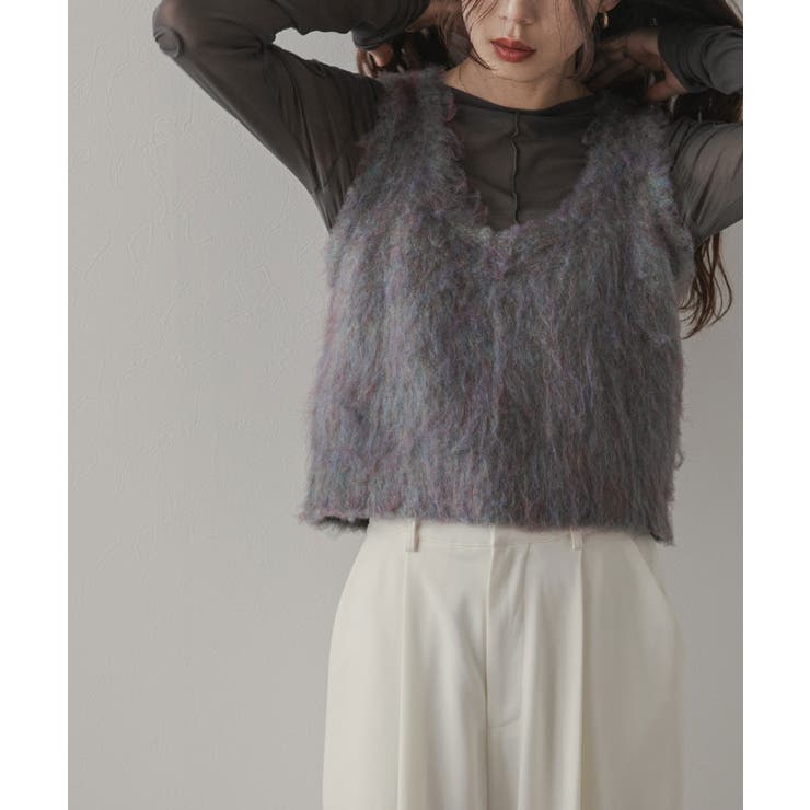 ブルー | ミックスシャギーニットビスチェ 韓国 夢展望 | 夢展望