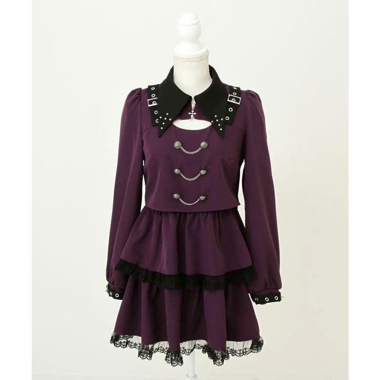 パープル | 角襟十字架スタッズベルトティアードワンピース 量産型 地雷系 夢展望 | DearMyLove