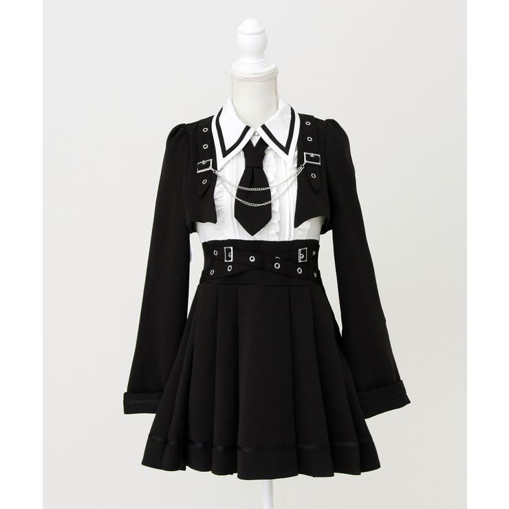 ジャケット風チェーンネクタイベルトプリーツワンピース 量産型 地雷系