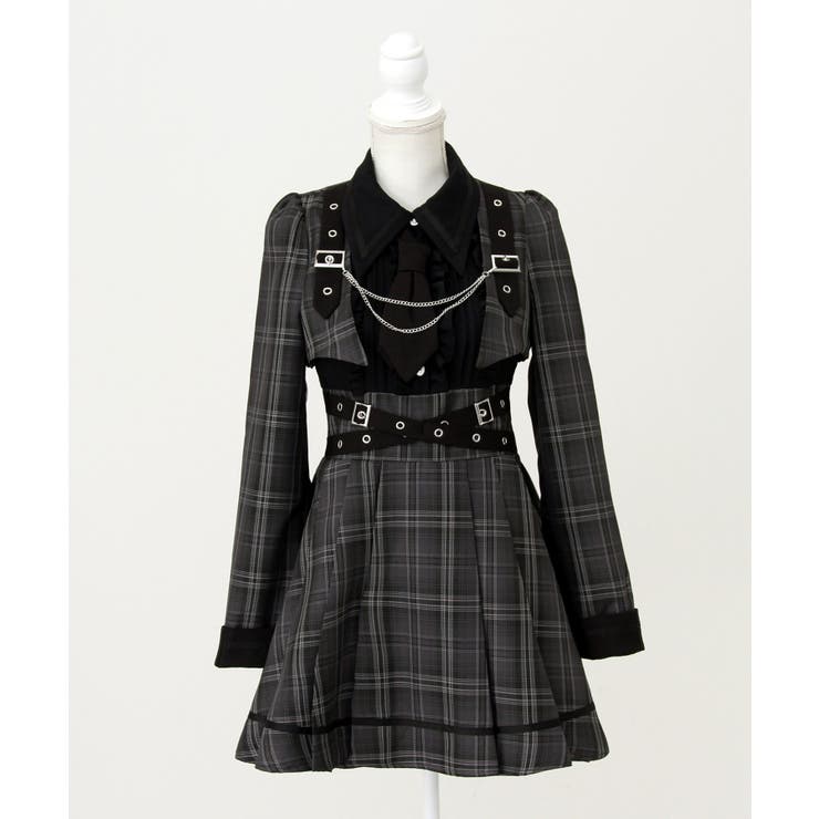 ジャケット風チェーンネクタイベルトプリーツワンピース 量産型 地雷系