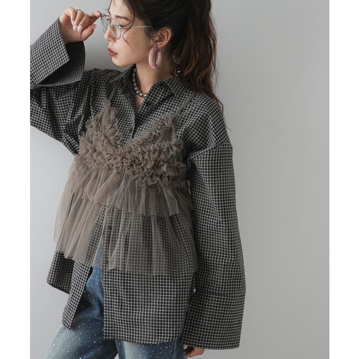 ブラック | 【最上もが着用】ビックカフスチェックシャツ 韓国 夢展望 | 夢展望