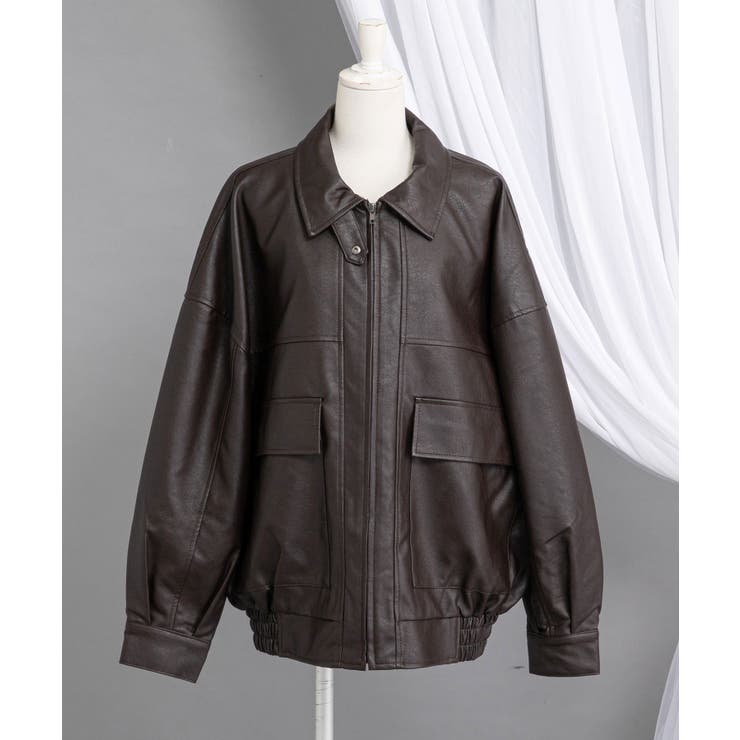 ブラウン | 裾ドロストオーバーサイズ合皮ブルゾン【ジャケット】【コート】 韓国 夢展望 | 夢展望