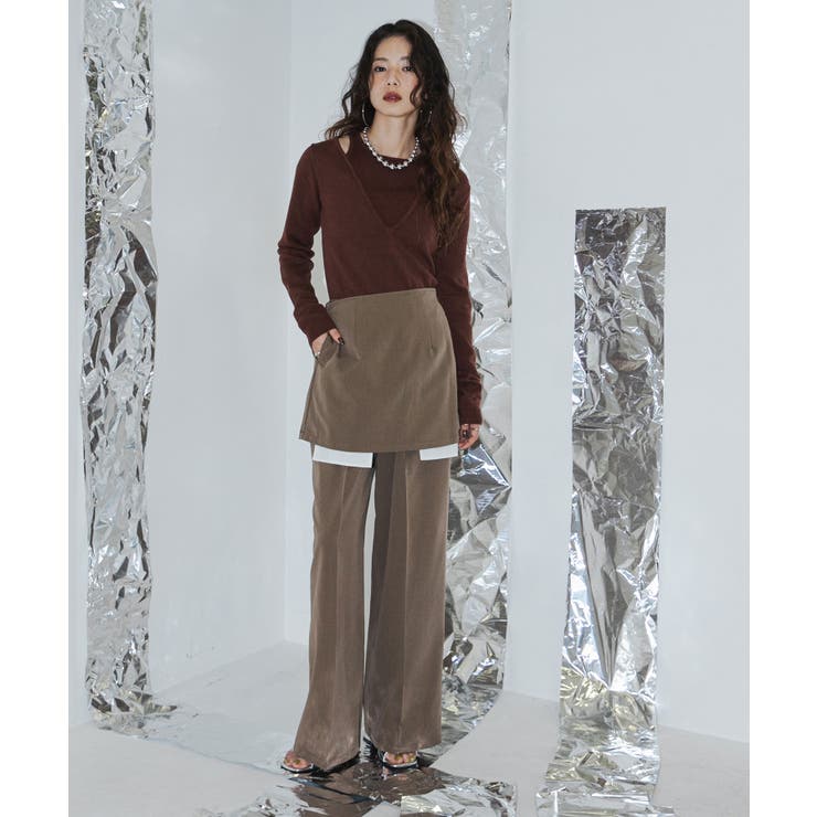 ブラウン | ポケットデザインパンツスカートセット 韓国 夢展望 | 夢展望