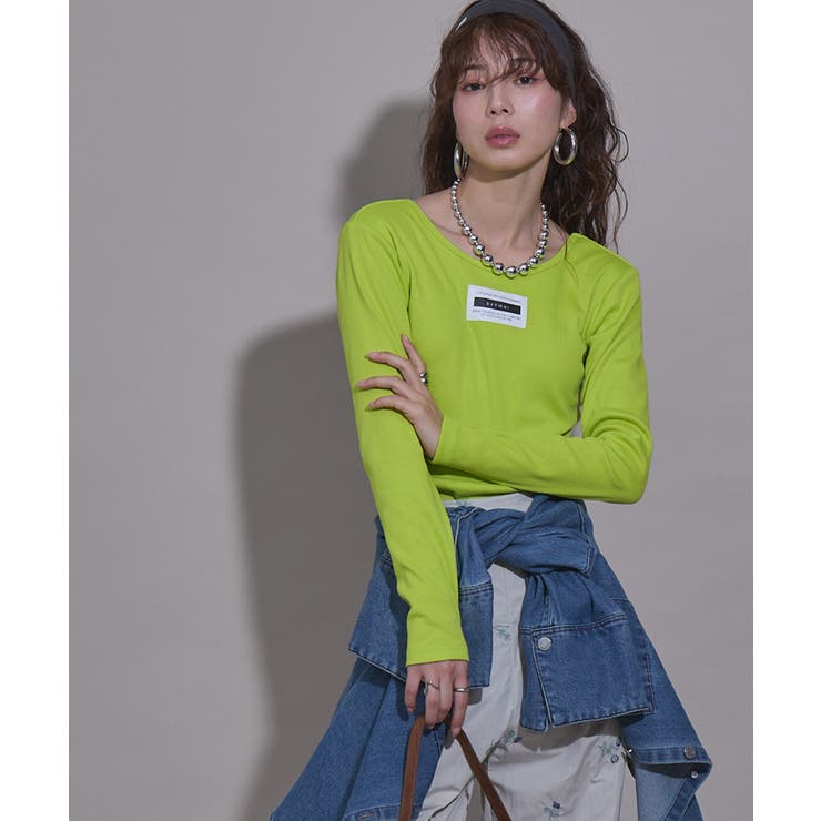 ライム | 背あきカップ付きカラーロンT 韓国 夢展望 | 夢展望