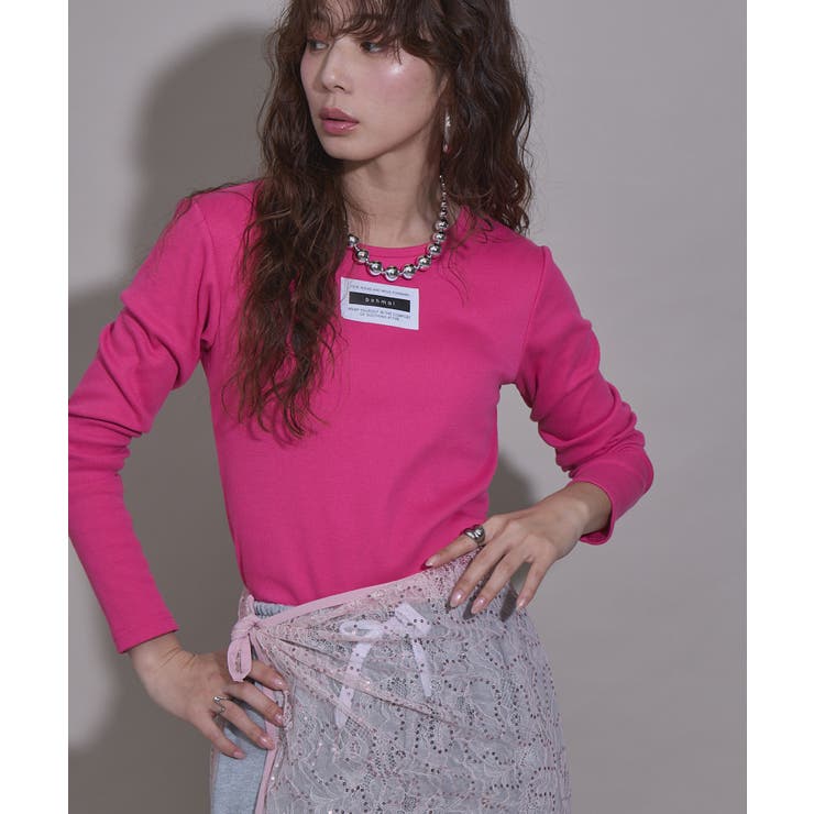 ピンク | 背あきカップ付きカラーロンT 韓国 夢展望 | 夢展望