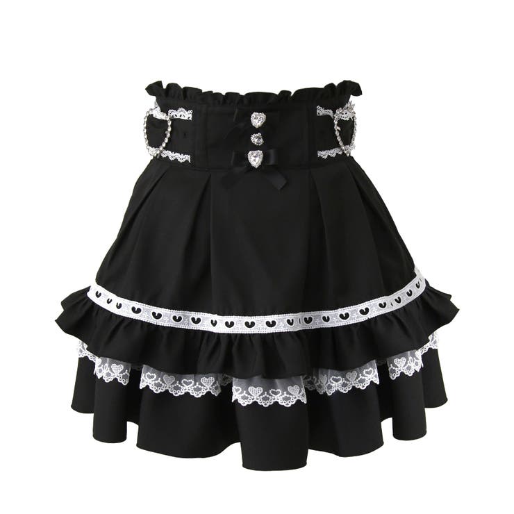 ブラック | ハートバックルビジューフレアスカート 量産型 地雷系 夢展望 | DearMyLove