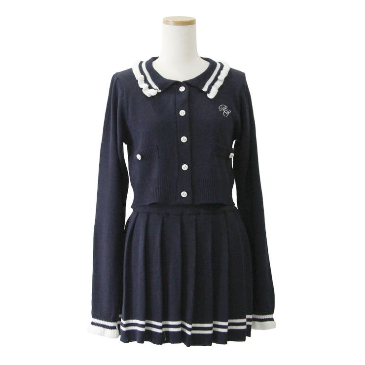 ネイビー | 襟付きニットプリーツミニセットアップ 量産型 地雷系 | DearMyLove