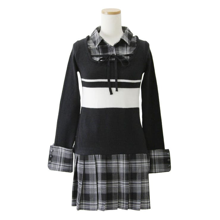 ブラック | シャツドッキングプリーツニットワンピース 量産型 地雷系 | DearMyLove