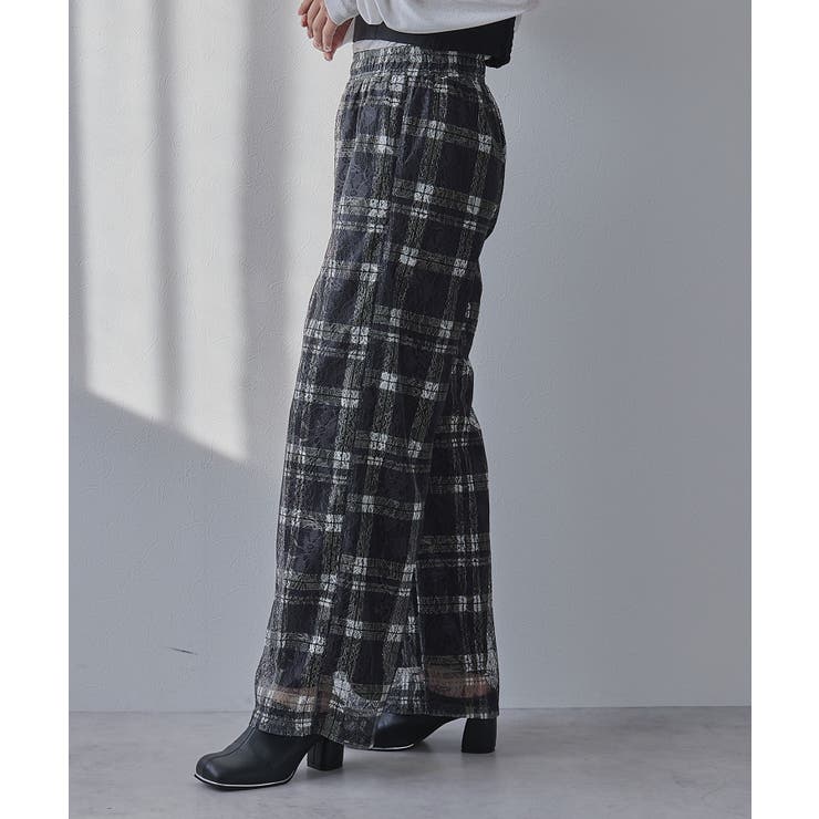 ブラック | シアーチェック柄レースパンツ 韓国 夢展望 | 夢展望