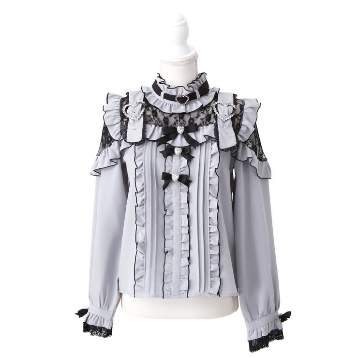 ブルーグレー | キラキラハートチョーカーベルトレースブラウス 量産型 地雷系 夢展望 | DearMyLove