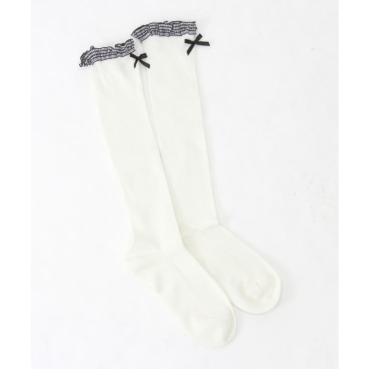 ホワイト | チェックフリルリボンハイソックス 量産型 地雷系 夢展望 | DearMyLove