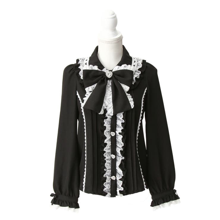 ブラック | ハートレースフリルたっぷりブラウス 量産型 地雷系 夢展望 | DearMyLove