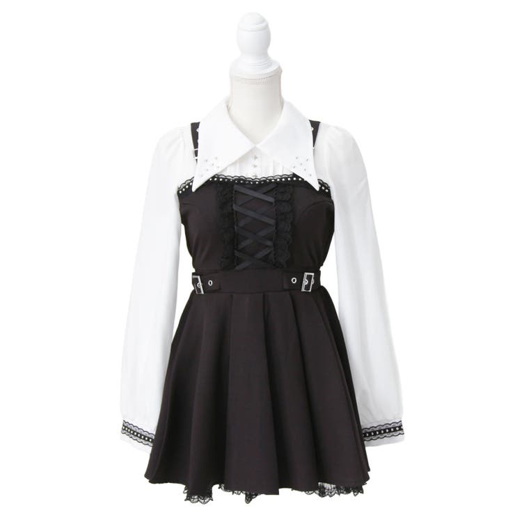 ブラック | 十字架スタッズジャンスカ風レースアッププリーツワンピース 量産型 地雷系 | DearMyLove