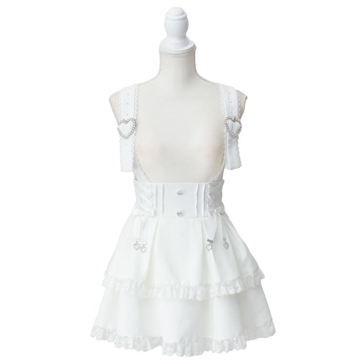 ホワイト | サス付きハートバックルレースアップリボンスカート 量産型 地雷系 夢展望 | DearMyLove