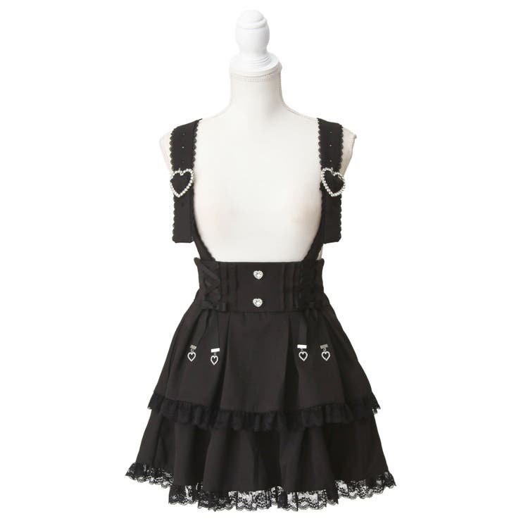 ブラック | サス付きハートバックルレースアップリボンスカート 量産型 地雷系 夢展望 | DearMyLove