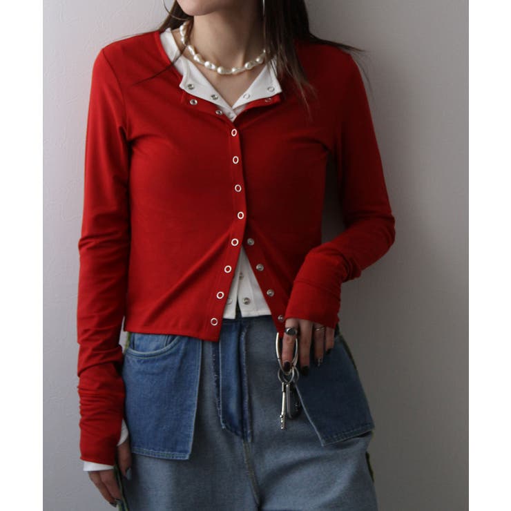 レッド | バンブークルーネックカーディガン 韓国 夢展望 | 夢展望