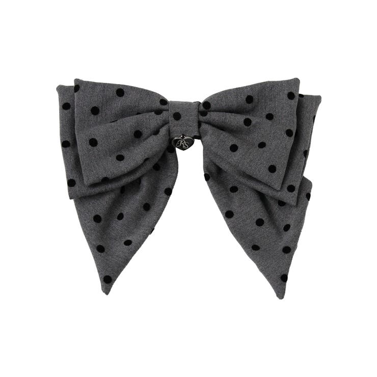 グレー | オリジナルハートチャーム付きビッグリボンドットバレッタ 量産型 地雷系 夢展望 | DearMyLove
