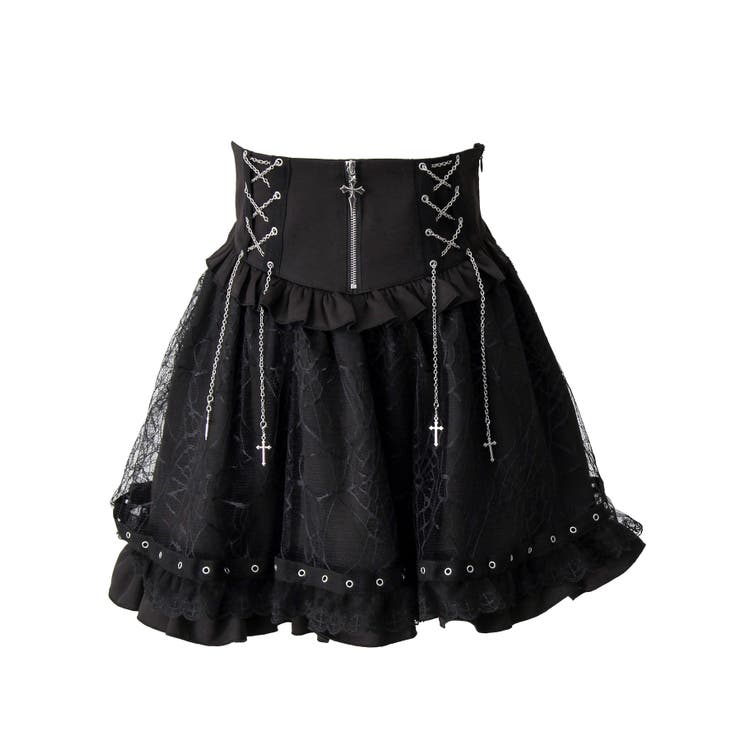 ブラック | クロスチェーンハトメテープクモレースフリルスカート 量産型 地雷系 夢展望 | DearMyLove
