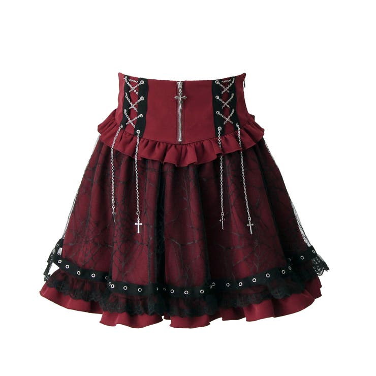 ボルドー | クロスチェーンハトメテープクモレースフリルスカート 量産型 地雷系 夢展望 | DearMyLove