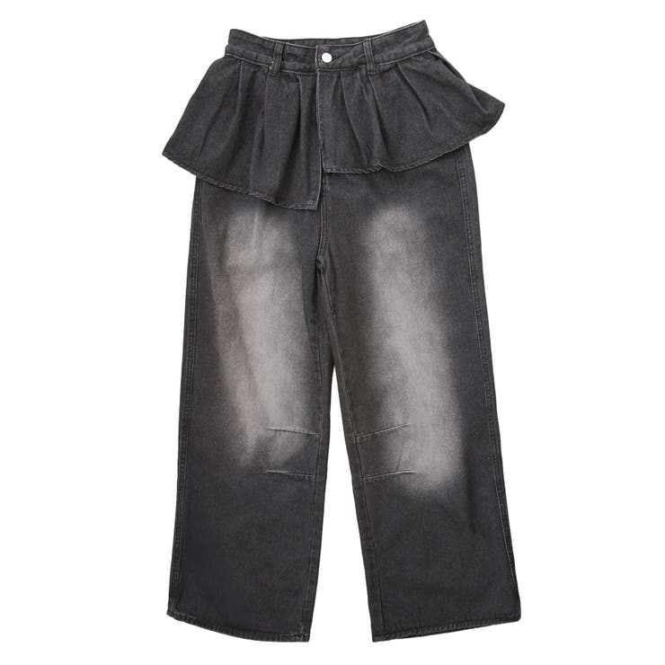 ブラックデニム | フリルレイヤードY2Kバギーデニムパンツ 韓国 夢展望 | 夢展望