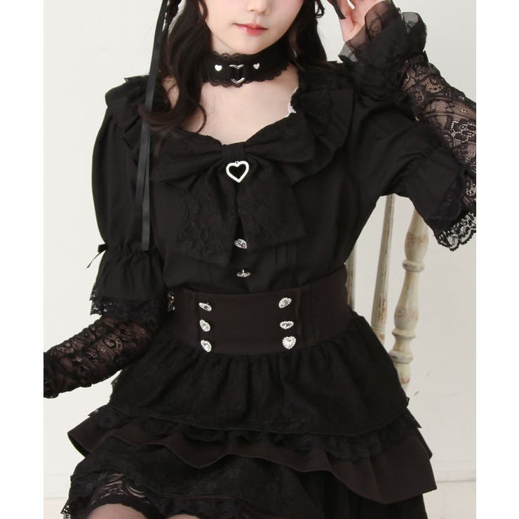 ブラック | 大きめリボンフリルレースチョーカーブラウス 量産型 地雷系 | DearMyLove