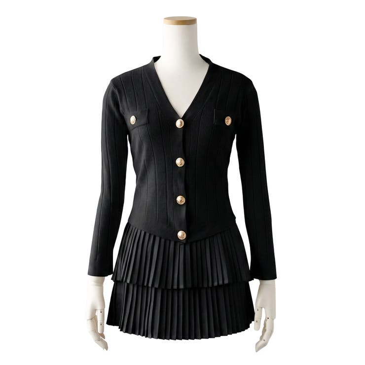 ブラック | ニットカーデトップス×プリーツスカパンセットアップ【大きいサイズ有り】 量産型 … | DearMyLove