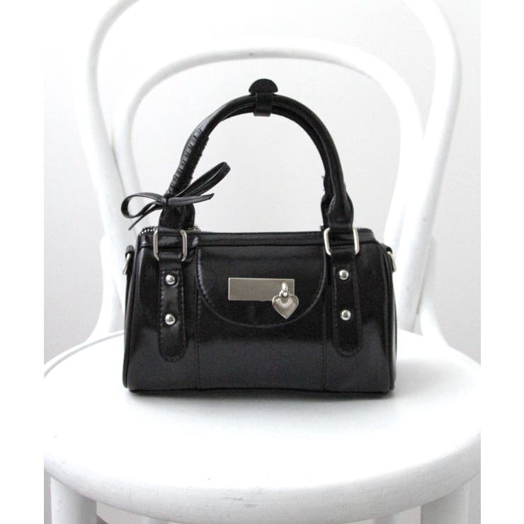 ブラック | ハートチャーム付きミニボストンバッグ【select Item】 量産型 | 夢展望
