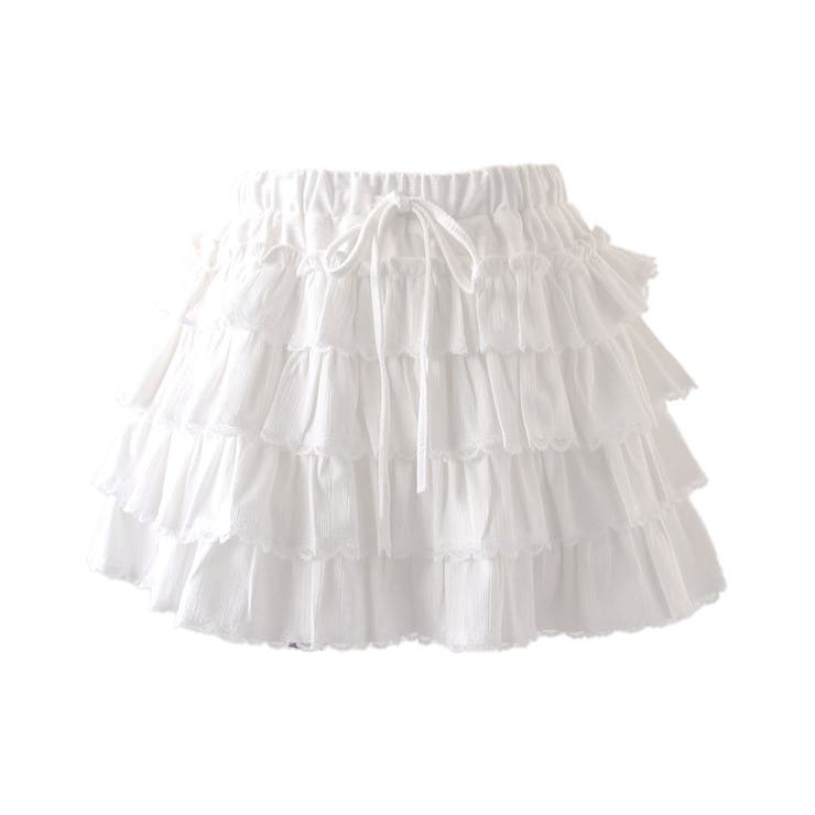 ホワイト | ティアードフリルミニスカート 量産型 地雷系 夢展望 | DearMyLove