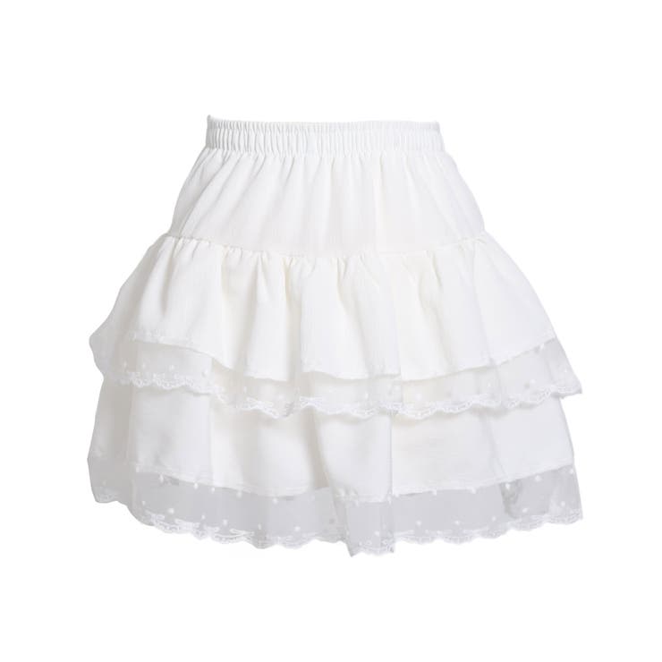 ホワイト | リボン柄レースティアードミニスカート 量産型 地雷系 夢展望 RS | 夢展望