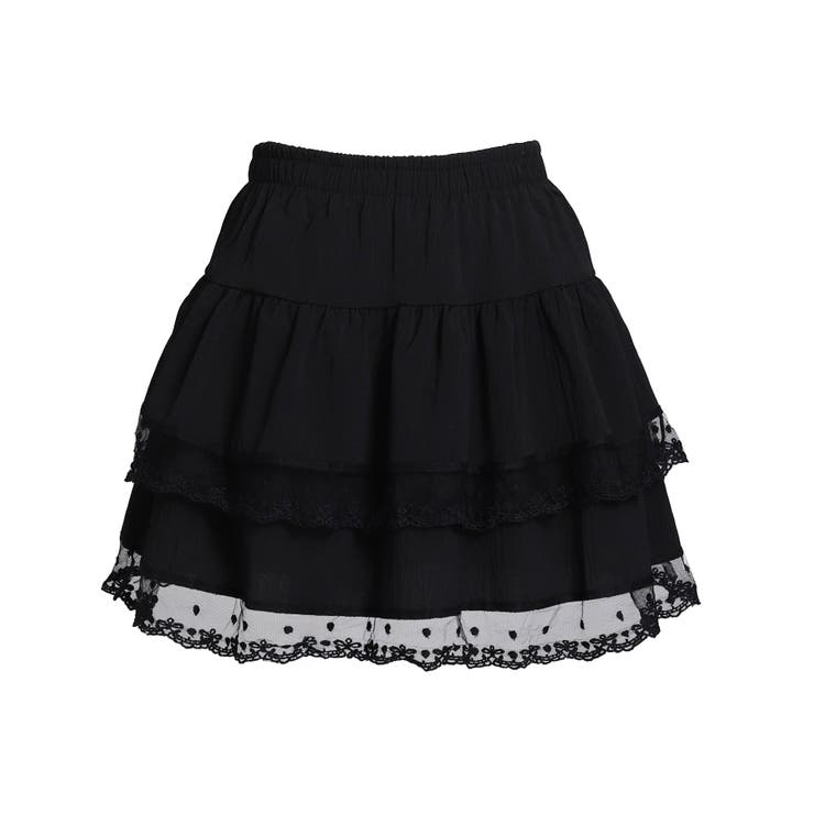 ブラック | リボン柄レースティアードミニスカート 量産型 地雷系 夢展望 RS | 夢展望