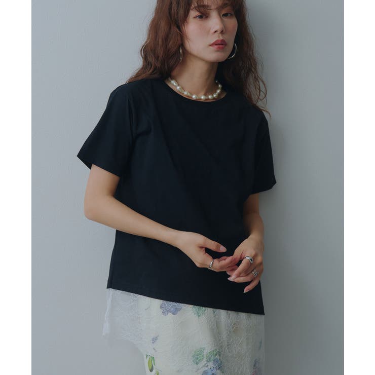 ブラック | レイヤードレースTシャツ 韓国 夢展望 bohmal | 夢展望