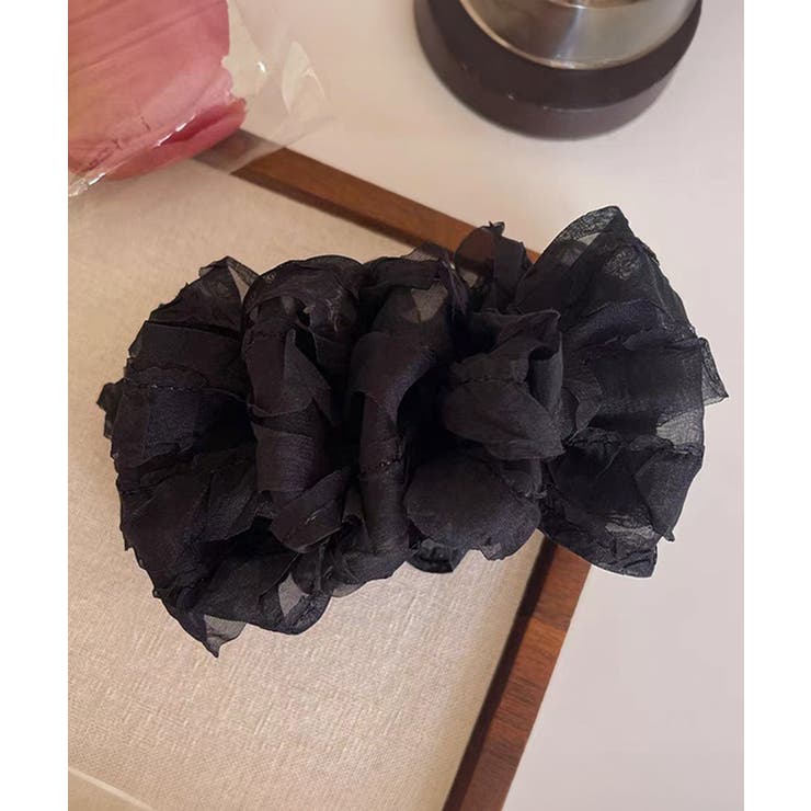 ブラック | フリフリチュールヘアクリップ 韓国 夢展望 Rose | 夢展望