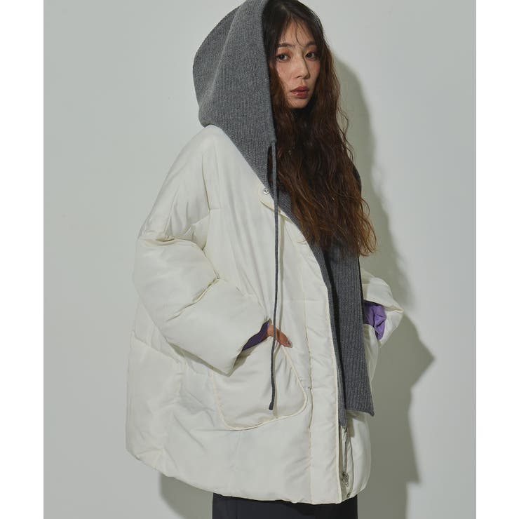 アイボリー | ノーカラー中綿ミドルジャケットブルゾン 韓国 夢展望 bohmal | 夢展望