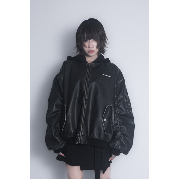 レザーフーディジャケット | yumiri | 詳細画像1 