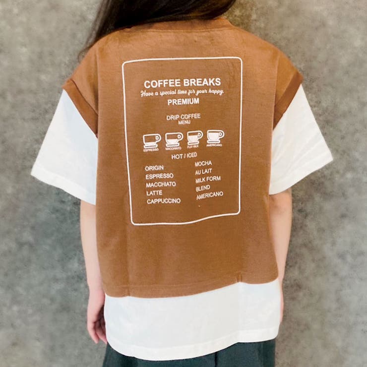 【ZI-ON×メール便送料無料】キッズTシャツ子供服半袖女の子ガールズフェイクレイヤードレイヤード風重ね着プリントバックプリントロゴジュニアカジュアル韓国子供服110cm120cm130cm140cm150cm160cm「222-02」