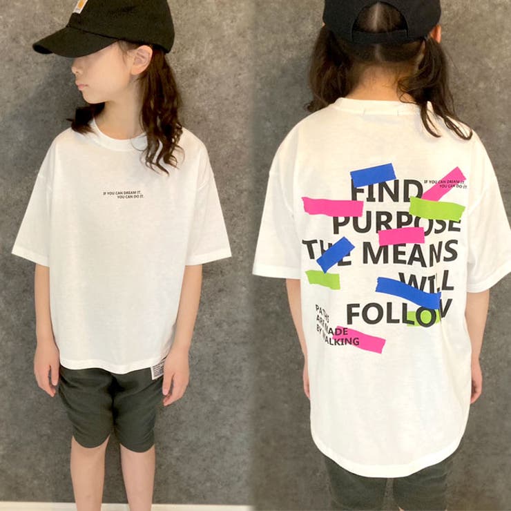 キッズTシャツ子供服半袖ランドヘムビッグシルエットBIGプリントロゴバックプリントジュニアカジュアルロックストリート110cm120cm130cm140cm150cm160cm「223-00」