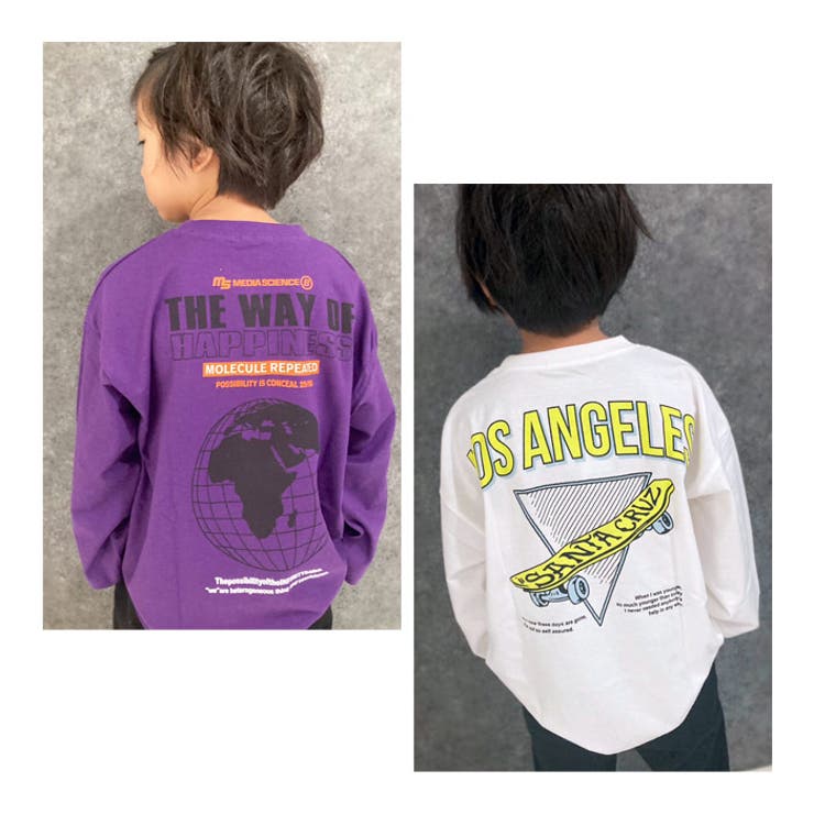 キッズTシャツロンT子供服男の子女の子長袖ティーシャツプリントバックプリントロゴビッグシルエットBIGジュニアカジュアルアメカジストリート110cm120cm130cm140cm150cm160cm「543-101」