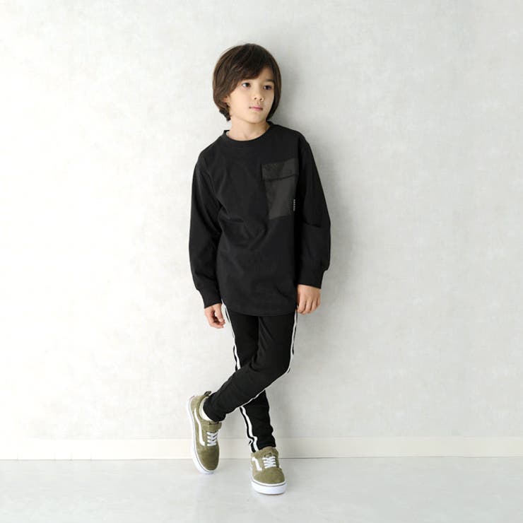 キッズTシャツ子供服男の子女の子長袖USコットン綿無地ポケットビッグシルエットBIGジュニアカジュアルアメカジストリート110cm120cm130cm140cm150cm160cm「343-02」