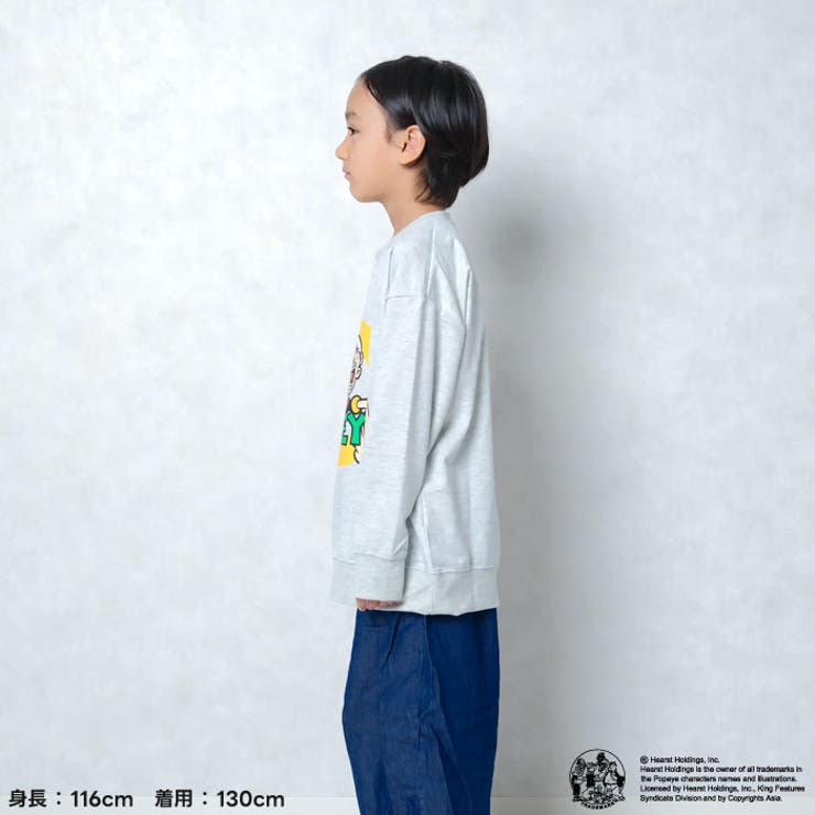 POPEYEトレーナーキッズ子供服男の子女の子キャラクターポパイ長袖トップススウェットビッグシルエットBIGビックゆったり大きめロゴプリント裏毛アメカジジュニア110cm120cm130cm140cm150cm160cm「POP44-01」